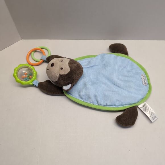 Carter's Monkey Crib Toy Plush Baby Rattle Teether Hanging Blue Green Brown - Picture 4 of 14